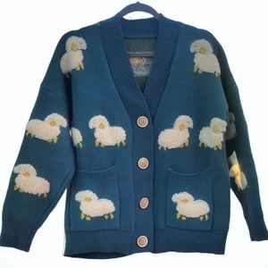 Lamb Dreams Soft Knitted Cardigan Oversized V-Neck Button Up Sweater Pockets MED